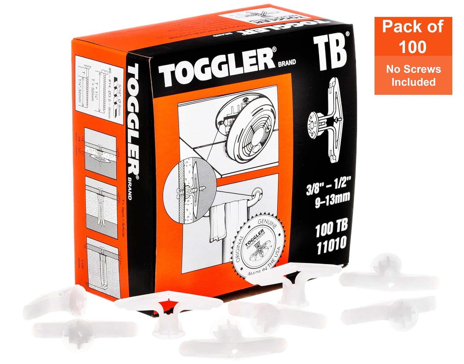 TOGGLER ALLIGATOR AF6 Flanged Anchor Pack of 100 Made in US