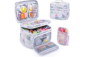 AMOIGEE Double-Layer Sewing Organizer Storage Bag with 2 Detachable Pouches, Large Quilted Sewing Basket for Supplies & Tools, Portable Travel Sewing Kit Case, Gift for Mom(Bag ONLY)
