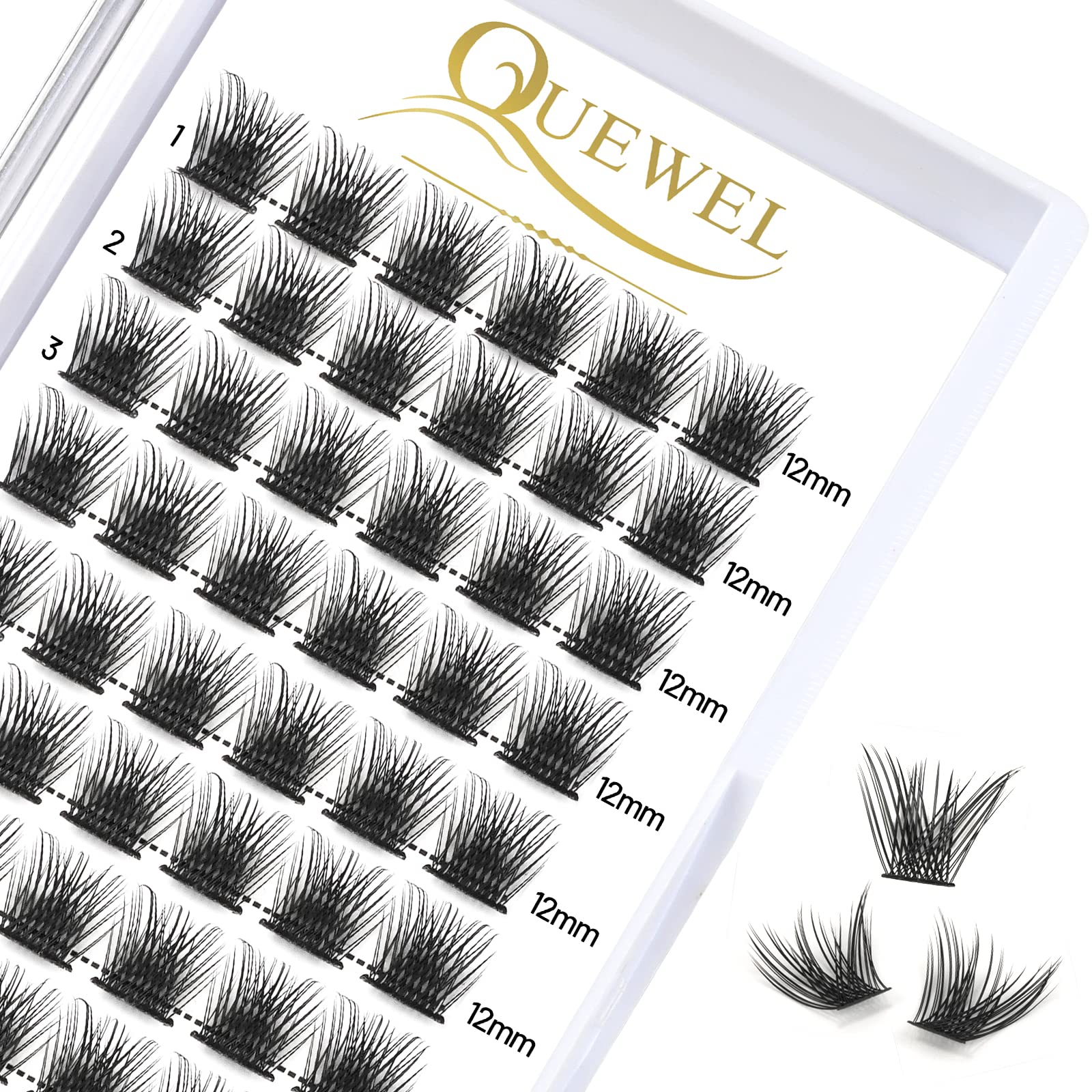 QUEWEL Individual Lashes 72 Pcs DIY Cluster Eyelashes D Curl 12mm Mega Matte Eyelashes Individual Volume False ELashes Soft & Light For Home Use(Flufy-D-12mm) — image 1