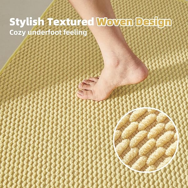 TYUU LARGE BATHROOM RUGS NON SLIP WASHABLE BATH RUGS SUPER ABSORBENT BATHROOM RUG THIN QUICK DRY LOW PILE BATH MATS, YELLOW 36″X48″