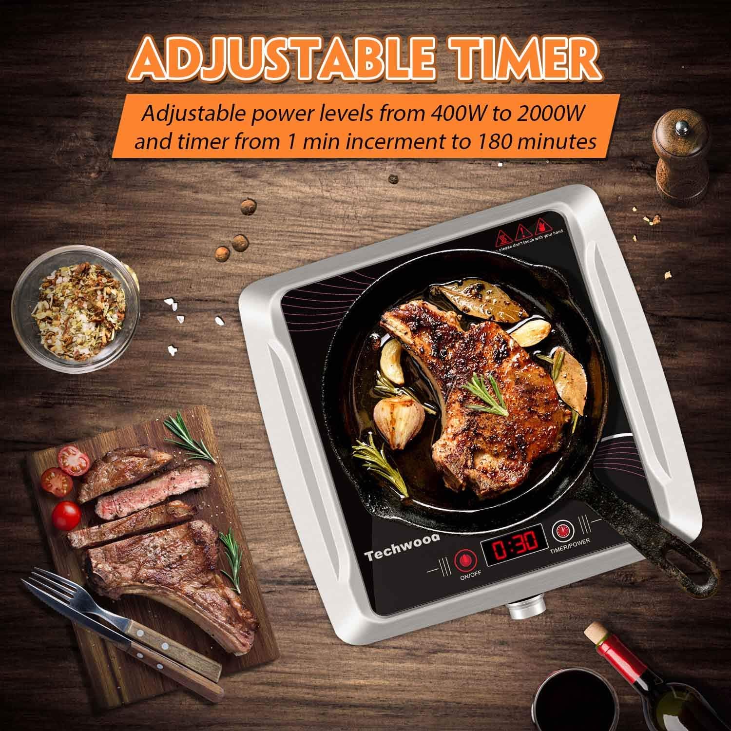 Techwood Hot Plate Electric Stove Single Burner Countertop Infrared Ceramic Cooktop, 1500W Timer and Touch Control, Portable Compatible All Cookware, Ceramic Glass & Stainless Steel Easy to Clean: Kitchen & Dining
