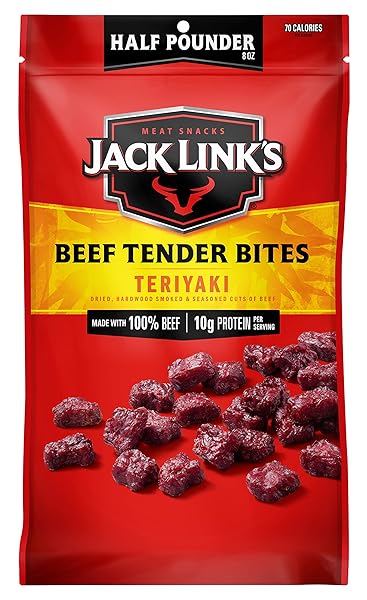 JACK LINK’S BEEF TENDER BITES, TERIYAKI, HALF POUNDER BAG – FLAVORFUL MEAT PROTEIN SNACKS FOR LUNCHES, 10G OF PROTEIN AND 70 CALORIES, MADE WITH PREMIUM BEEF, KETO, PALEO & CARNIVORE DIET READY
