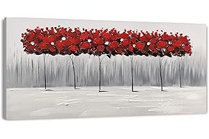 Yihui Arts Abstract Forest Painting - Red Tree Canvas Wall Art, Hand Painted Landscape Artwork for Modern Home Decor