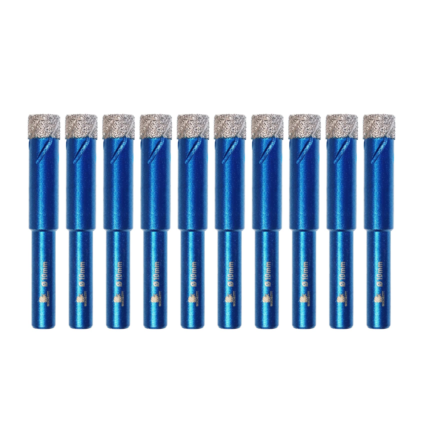 BRSCHNITT Diamond Drill Bit Set - 10pcs 10mm Hole Saw Core With Round Shank for Porcelain Tile, Ceramic, Stone, Granite, Marble - Hex Shank Dry Drilling Core Bit Kit