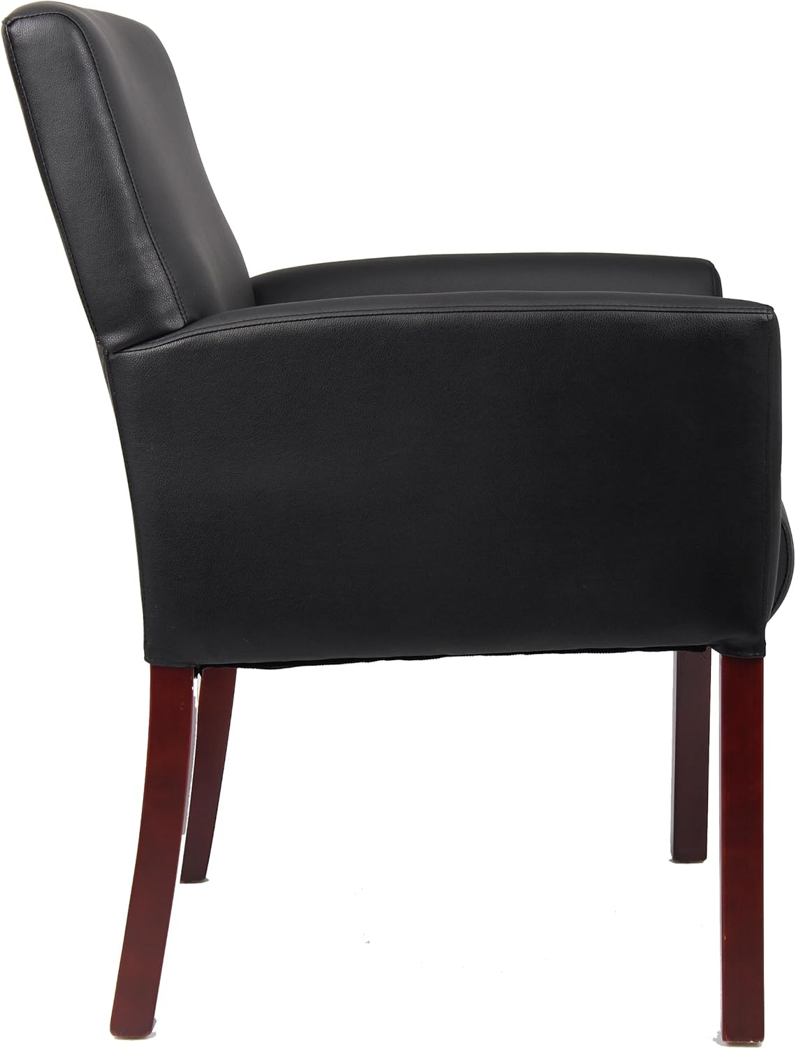 Boss Office Products Box Arm Guest Chair with Mahogany Finish in Black: Furniture & Decor