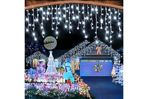 Heceltt White Christmas Lights Outdoor, 49FT 480 LED Ice Lights for Outside with 90 Drops Clear Wire 8 Modes Timer, Plug in Waterproof for Holiday Eaves Yard Roof Party Christmas Decoration