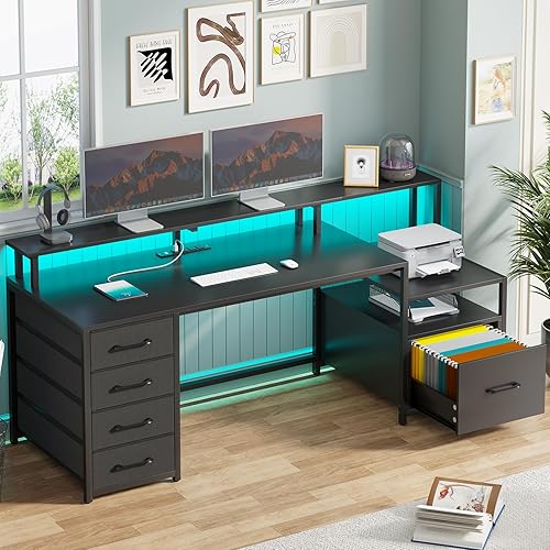 SEDETA Home Office Desk with File Drawer, 66'' Large Computer Desk with