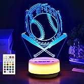 KYMELLIE Baseball Gifts Night Light for Kids-Sports Baseballs Decor Bedside Lamp for Baseball Fan, 14 Color with Remote Control/Buttons + Timer + Dim Function, Birthday Holiday Gift for Boys & Girls