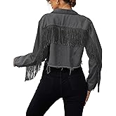 Zeagoo Women Denim Jacket Casual Long Sleeve Distressed Ripped Cropped Coat Fringe Jean Jacket XS-XXL