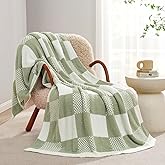 Snuggle Sac Checkered Blanket, Sage Green Throw Blanket for Couch Plaid Microfiber Fluffy Warm Cozy Fuzzy Soft Throw Blanket Reversible Checker Blankets for Sofa, Chair, Bed, 50x60 inches