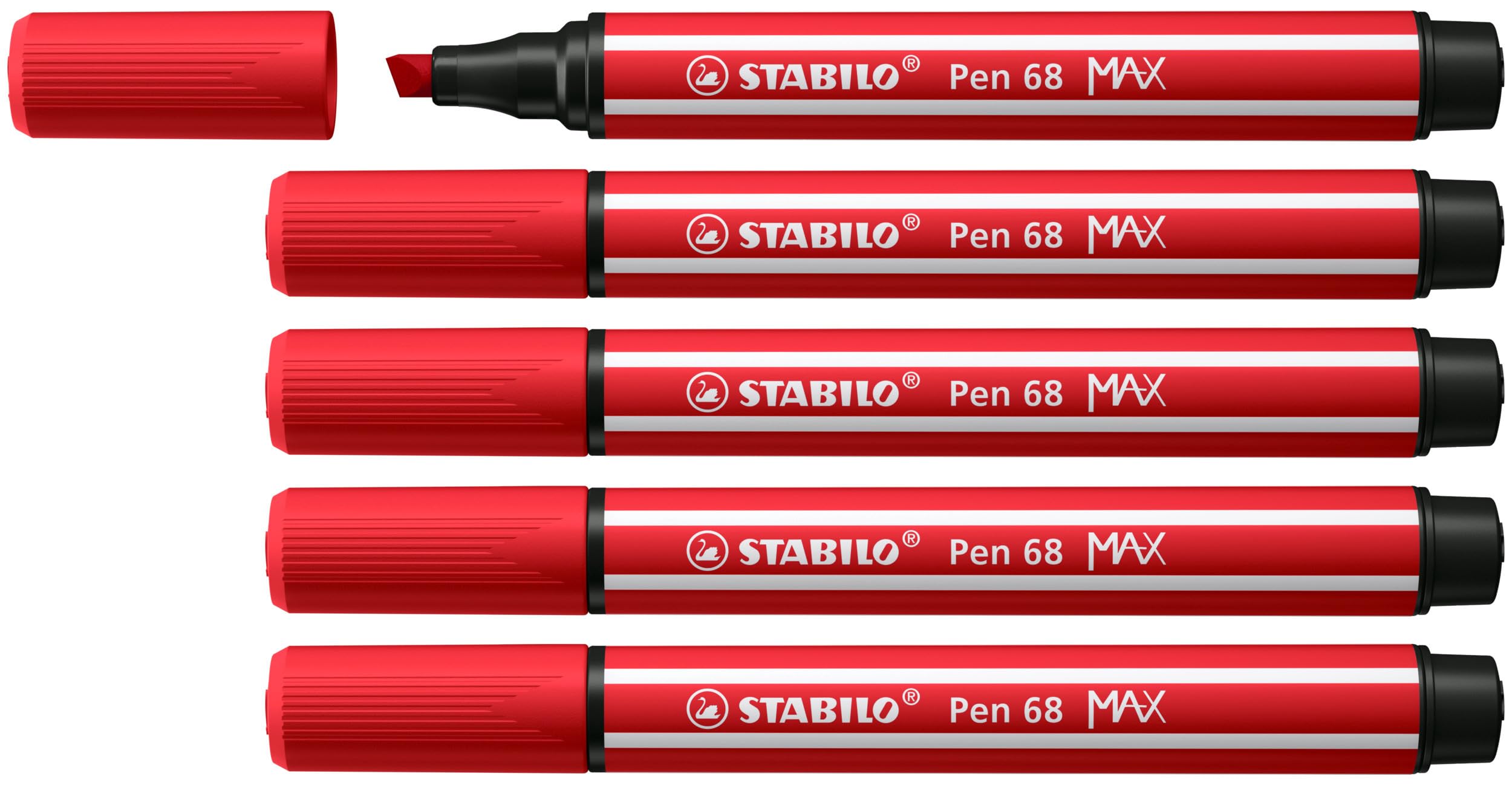 STABILO Pen 68 MAX - Premium Fibre-Tip Pen with Chisel Tip - Arty - Pack of 5 - Carmine — image 1