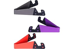 Honsky Cell Phone Tablet Stand,3 Packs Universal Foldable Pocket-Sized Plastic V Smartphone Cellphone Desk Holder Mount, Grey, Purple, Red