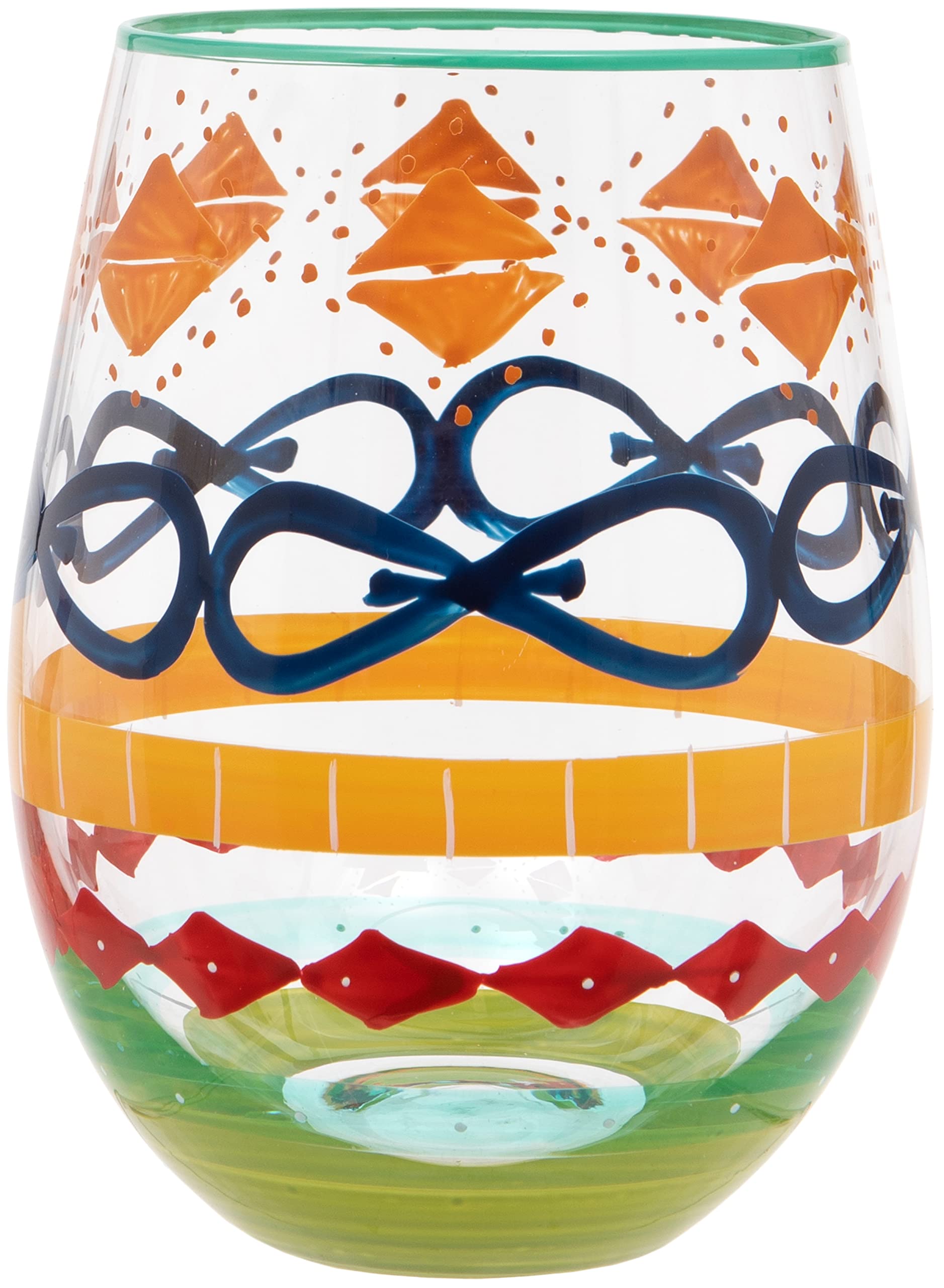 Hand Painted Multi-Coloured Pattern Stemless Wine Glass, 530ml, Gift Boxed