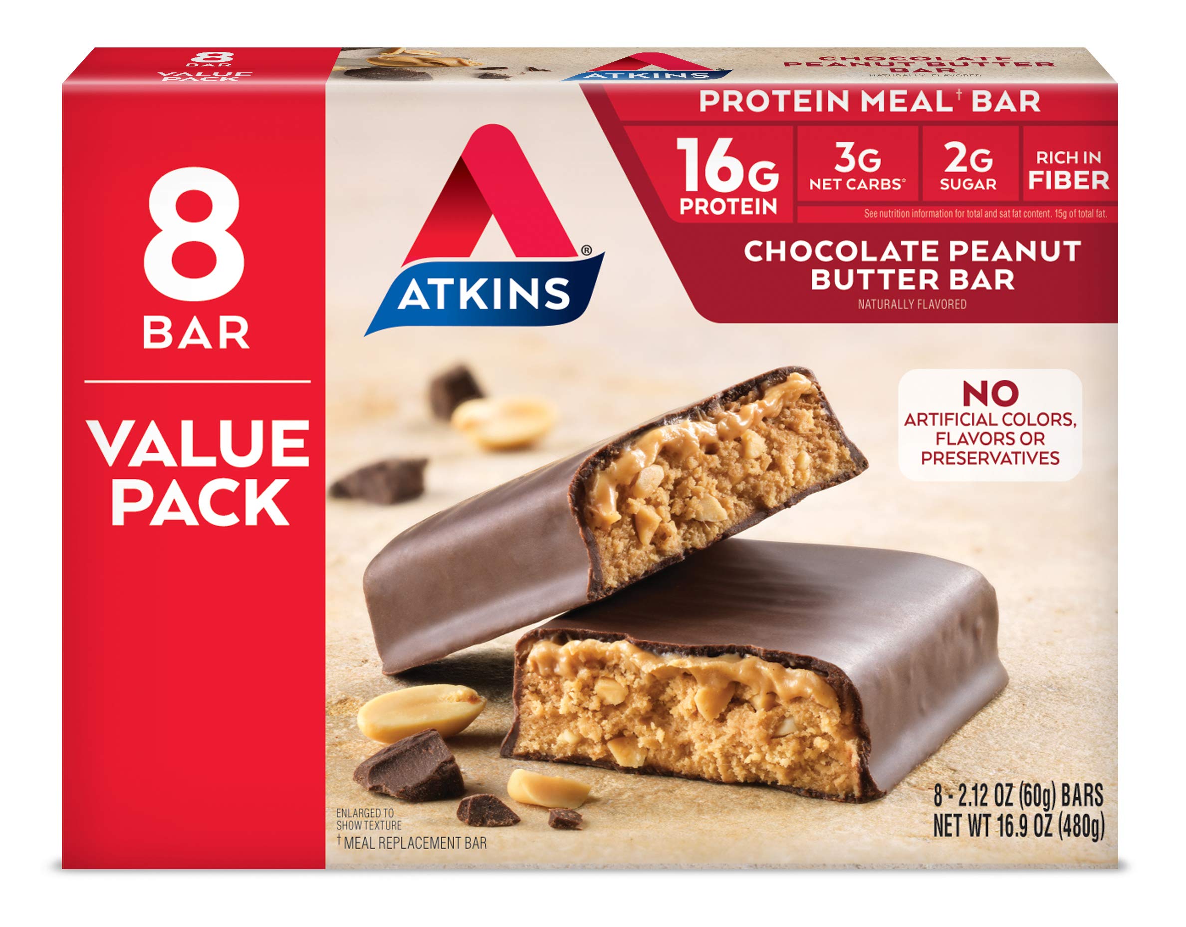 Atkins Chocolate Peanut Butter Protein Meal Bar. Rich in Fiber. Keto