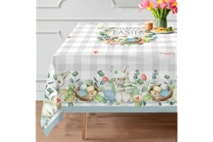 cusugbaso Easter Tablecloth 60x120 for Recatangle Table - Eucalyptus Plaid Easter Decorations for The Home - BunnyTable Cloth Easter Decor for Home, Table, Party