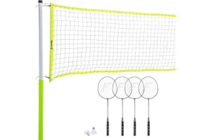 Franklin Sports Badminton Set - Portable Backyard + Beach Badminton Set - Adult + Kids 4 Player Badminton Net Set - (4) Rackets + (2) Birdies Included - Advanced