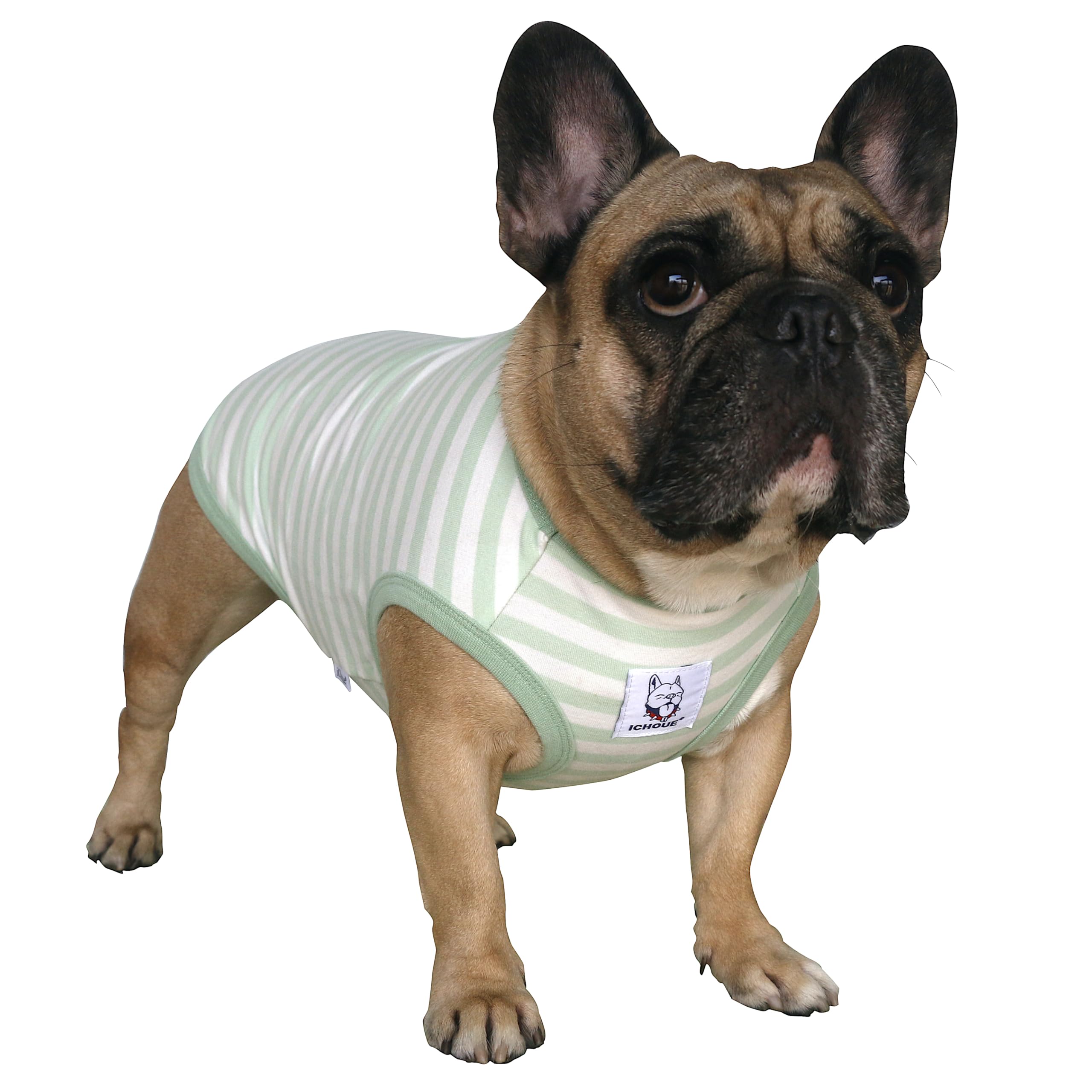iChoue Pug Striped T Shirts Clothes for Medium Dogs Vest Tank Tops Puppy Small French Bulldog Frenchie English Boston Terrier Pitbull Green White Stripes - Small — image 1