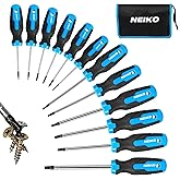 NEIKO 01377A Magnetic Torx Screwdriver Set | 12 Piece | T5 – T40 | 6 Point Star Head Driver | Heat Treated Chrome Vanadium Steel | Non Slip Cushioned Handle Grip | Magnet Bit Tip | Carrying Pouch
