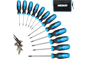 NEIKO 01377A Magnetic Torx Screwdriver Set | 12 Piece | T5 – T40 | 6 Point Star Head Driver | Heat Treated Chrome Vanadium Steel | Non Slip Cushioned Handle Grip | Magnet Bit Tip | Carrying Pouch