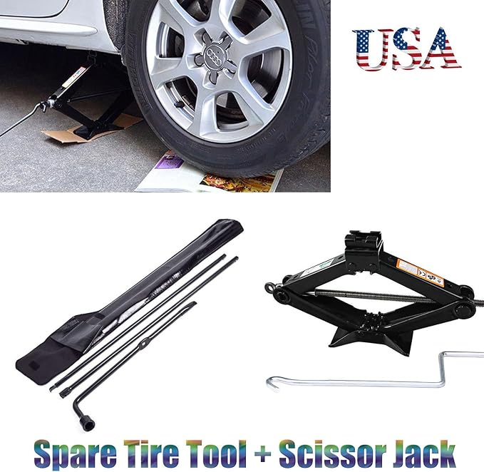 AutoBaBa Spare Tire Tool Kit Tire Changing Repair Kit and 2T Scissor Jack with Speed