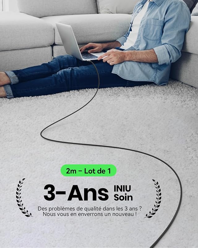 100W Cable USB C vers USB C, 2m PD 3.0 Câble Type C Charge Rapide