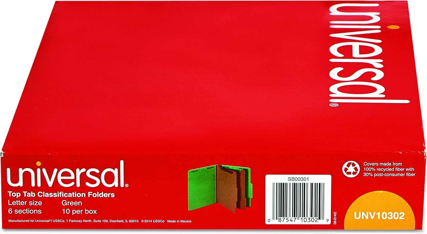 Universal 10302 Pressboard Classification Folders, Letter, Six-Section, Emerald Green (Box of 10): Office Products