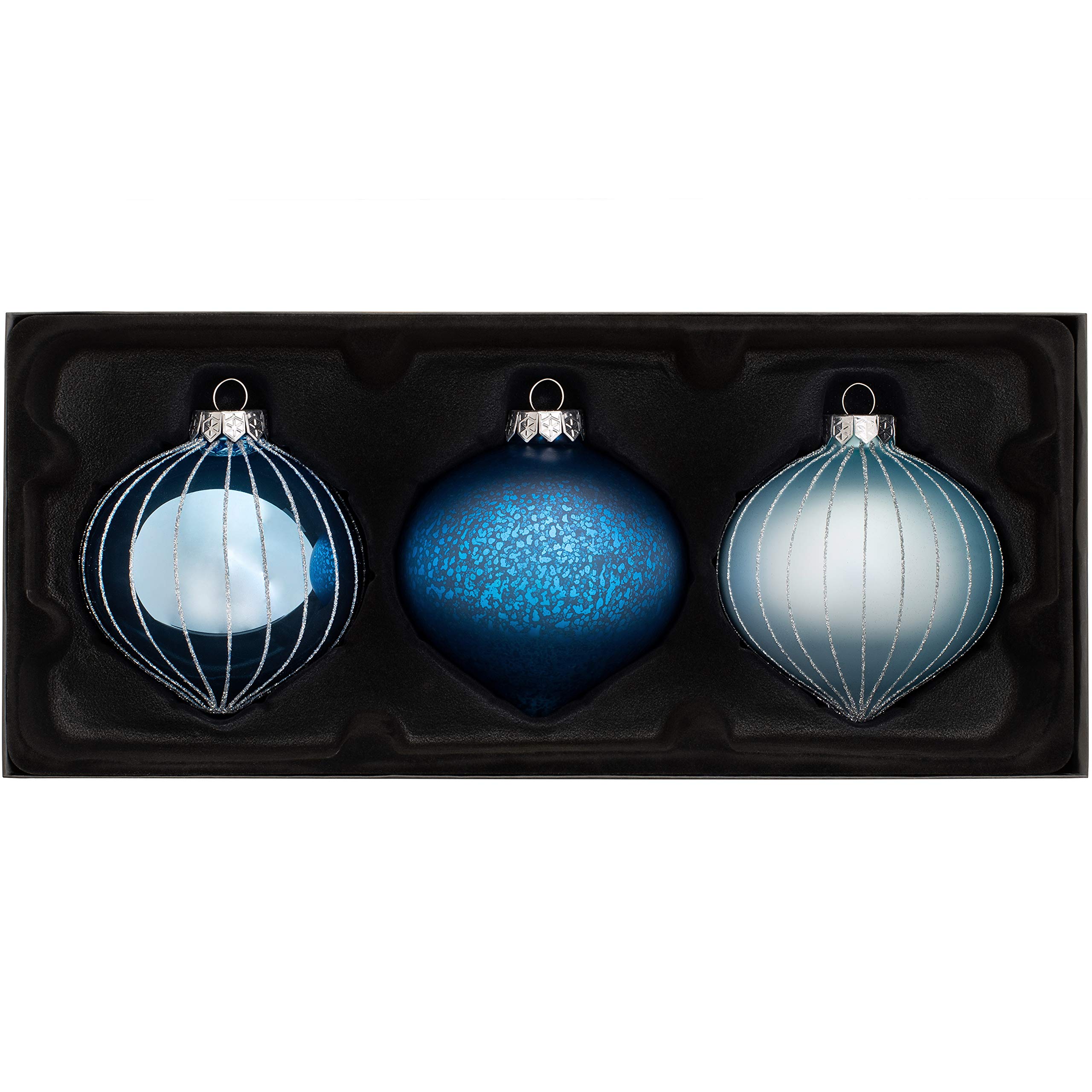 WeRChristmas Glass Baubles, Blue, 3-Piece