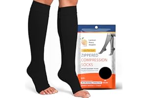 LEMON HERO Zipper Compression Socks Pair with Zip Guard Skin Protection & Open Toe (sizes Med to 6XL)- 15-20mmHg Medical Compression Socks for Men & Women