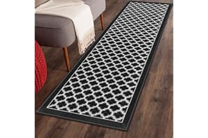 YUHFERA Anti-Slip Rug Runners for Hallways 6 Feet - Machine Washable Trellis Kitchen Carpet, Modern Black Floor Décor, Long Area Rug for Entryway, | Size 2' x 6