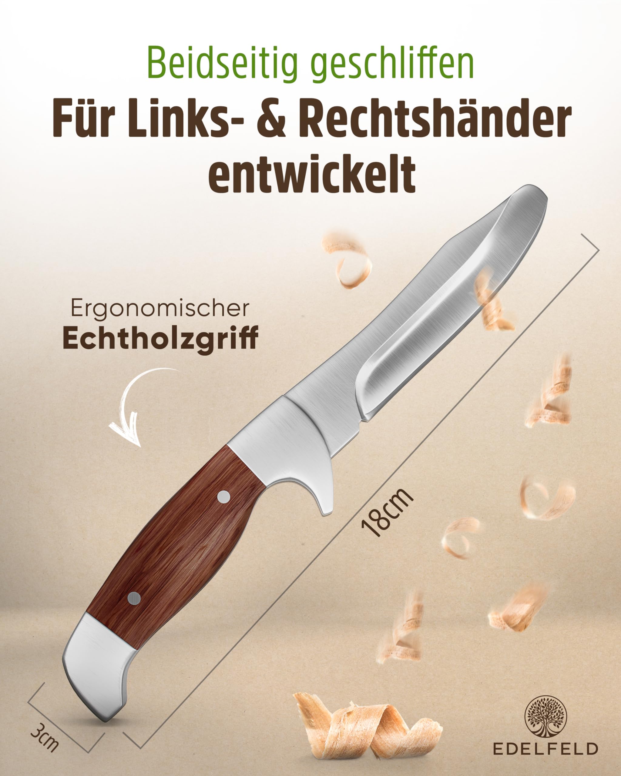 EDELFELD - Das Original - Schnitzmesser Kinder ab 6 Jahre - Sicheres Taschenmesser Kinder mit Fingerschutz - Schnitzmesser für Links- & Rechtshänder - Kinderschnitzmesser inkl. Scheide & Schnitzbuch 4