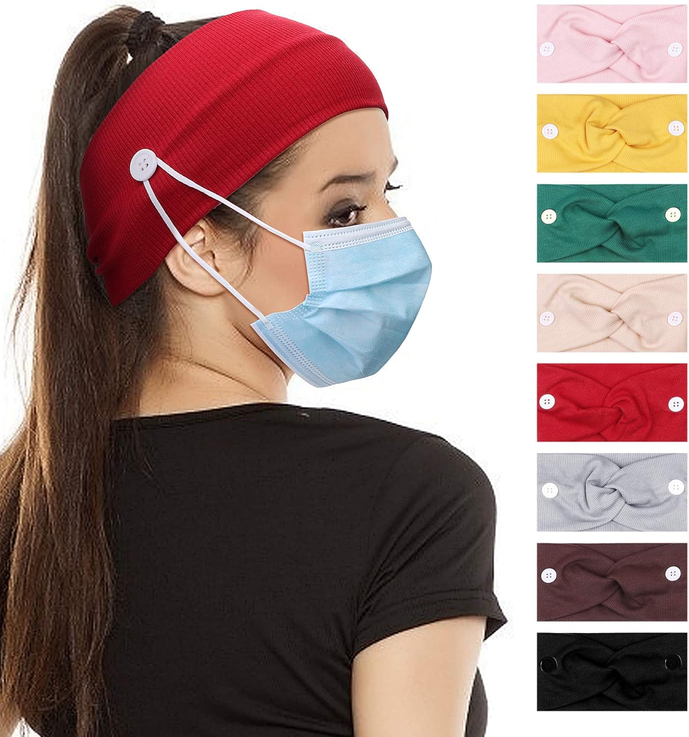 Florideco 8 Pack Women's Knitted Headbands with Button