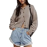 Agoeast Women's Oversized Cropped Cardigan Sweater Open Front Long Sleeve Button Down Knit Outwear