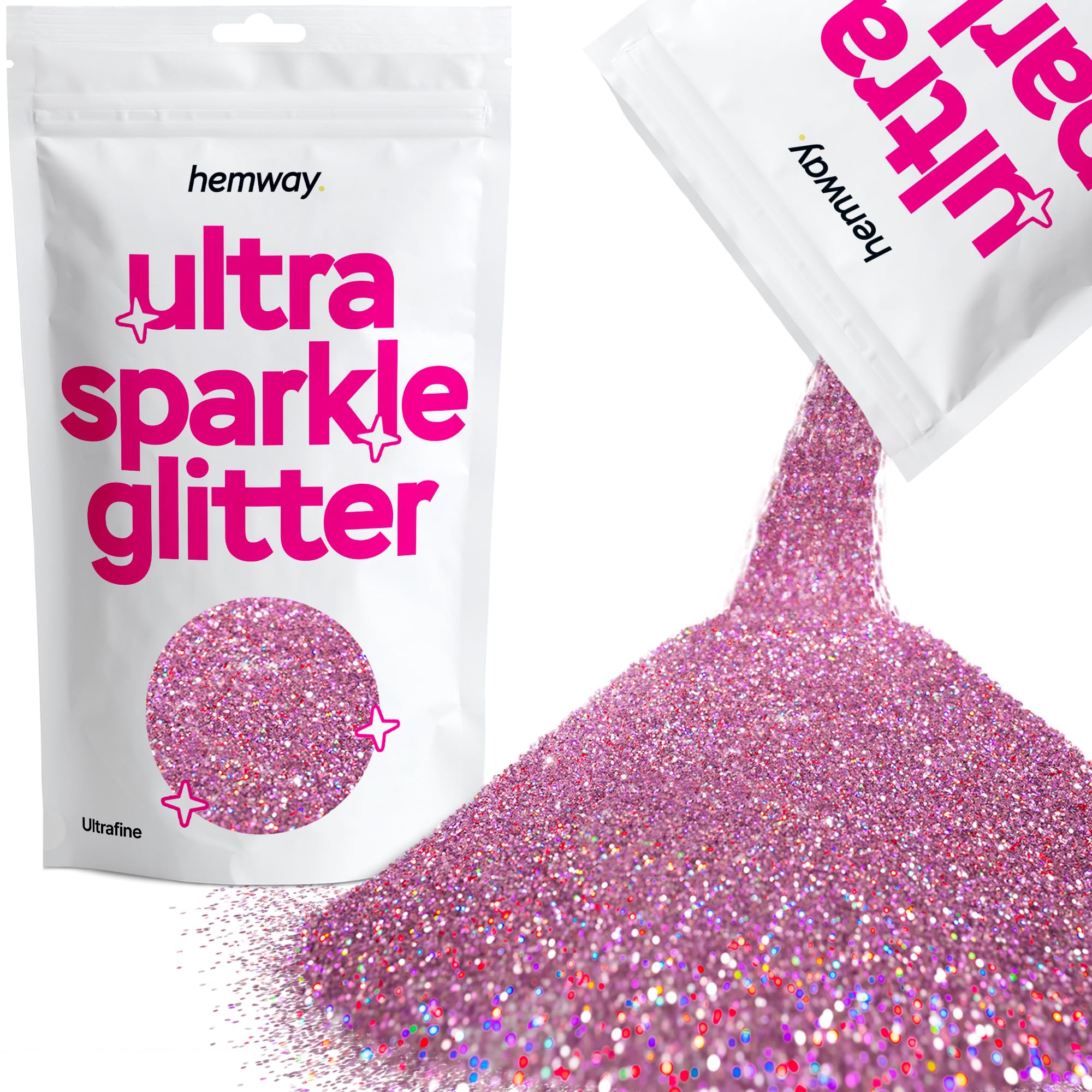 Hemway Ultra Sparkle Glitter Pink Holographic 100g Ultrafine | Glitter for Arts & Craft, Makeup, Nail Art, Crafting, Card Making, Sparkle Decoration