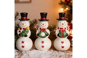 NEROSUN Christmas Snowman Figurines, Set of 3 Ceramic Cute Snowman Ornaments Christmas Decorations, Winter Table Centerpiece for Indoor Cabinet Mantel Fireplace Holiday Xmas Decor