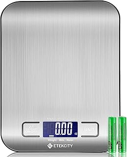 ETEKCITY Küchenwaage Digitalwaage elektronische Waage 5KG mit großem LCD-Display, ultradünne Küchenwaage aus Edelstahl, Flüssigkeitsmessung, hohe Präzision auf bis zu 1g, Tara-Funktion