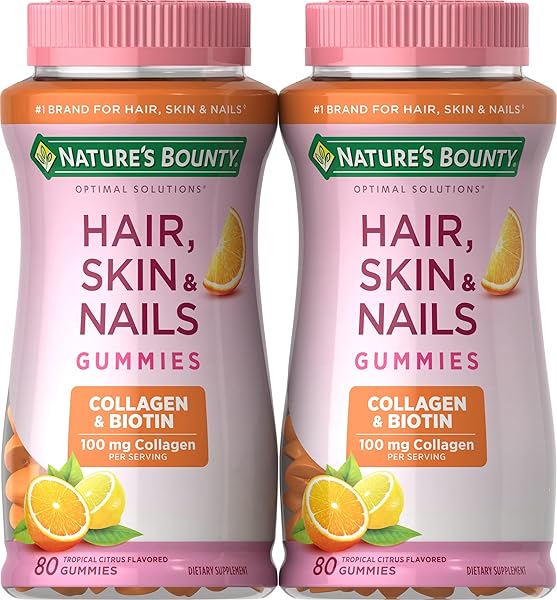 NATURE’S BOUNTY BIOTIN AND COLLAGEN, CITRUS-FLAVORED GUMMIES, 80...