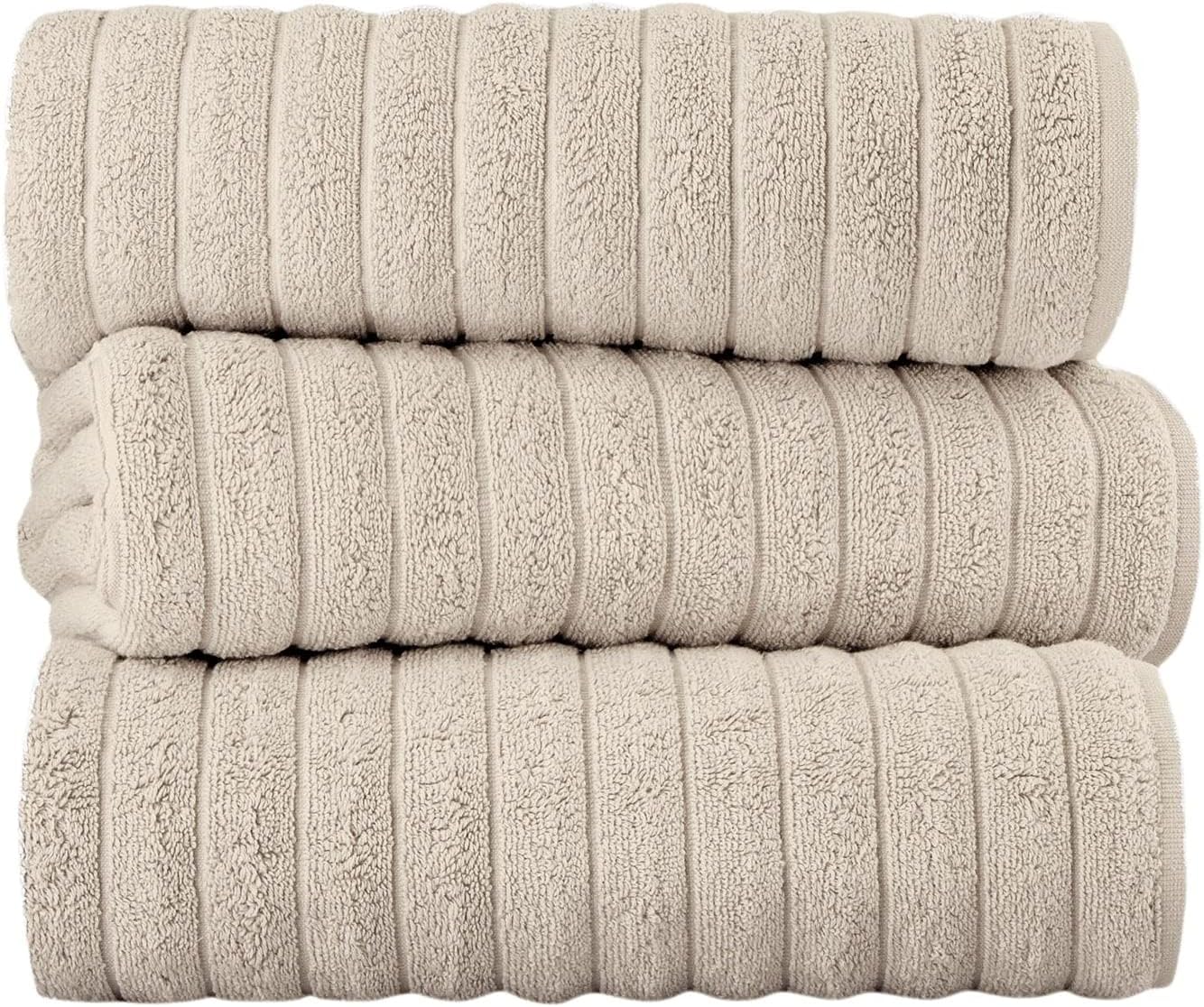 Classic Turkish Towel Cotton Ribbed Bath Sheet Towel Set of 3 Ivory