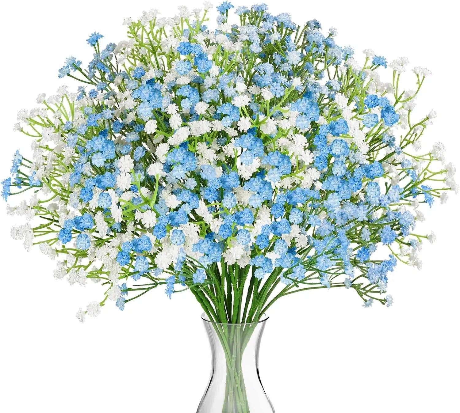 N&T NIETING Gypsophila Artificial Flowers, 10Pcs Artificial Baby Breath Flowers Fake Gypsophila Real Touch Flowers for Wedding DIY Wreath Table Centerpieces Floral Arrangement Home Decor(White&Blue)