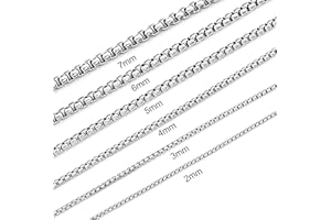 Giftall Square Rolo Chain Necklace Stainless Steel Round Box Necklace for Men Women/2mm-7mm/16Inch-36Inch