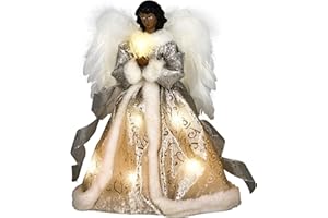 Angel Tree Topper with Lights and 40-Inch Extension Cord, Lighted Tree Toppers Christmas Decorations, Elegant and Durable, Perfect for Holiday Home Decor and Gifts, Black, WOKEISE
