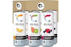 Celsius Sparkling Essential Energy Drink Assortment No Sugar or Preservatives 12 fl oz, Slim Cans Assorted Variety 6 Pack, in The Award Box Packaging Combo Box (Orange, Kiwi Guava, Wild Berry, 6 pack)