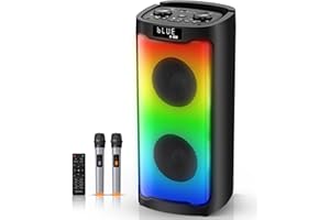 Fansbe Direct Karaoke Machine Bluetooth 2 Microphones, Karaoke Machine Bluetooth Sound Effects, Outdoor Bluetooth Speaker Karaoke Machine Lights EQ Echo AUX MIC USB TF TWS Remote Control Party, Black