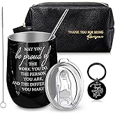 Dandat Set of 3 Thank You Gift for Men Leather Toiletry Bag 12oz Stainless Steel Tumbler with Keychain for Coworker Male Staff(Obsidian,Employee)