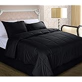 Cottonpure Sustainable Cotton Filled Medium Warmth Breathable Hypoallergenic Comforter, Black, Full/Queen
