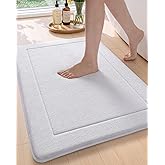 Color&Geometry Thick Memory Foam White Bathroom Rugs, 17"x30" Non Slip Super Absorbent Bathmat, Quick Dry Washroom Carpet, Ultra Soft Bath Mat for Outside Shower Floor, Bathtub, Laundry Room