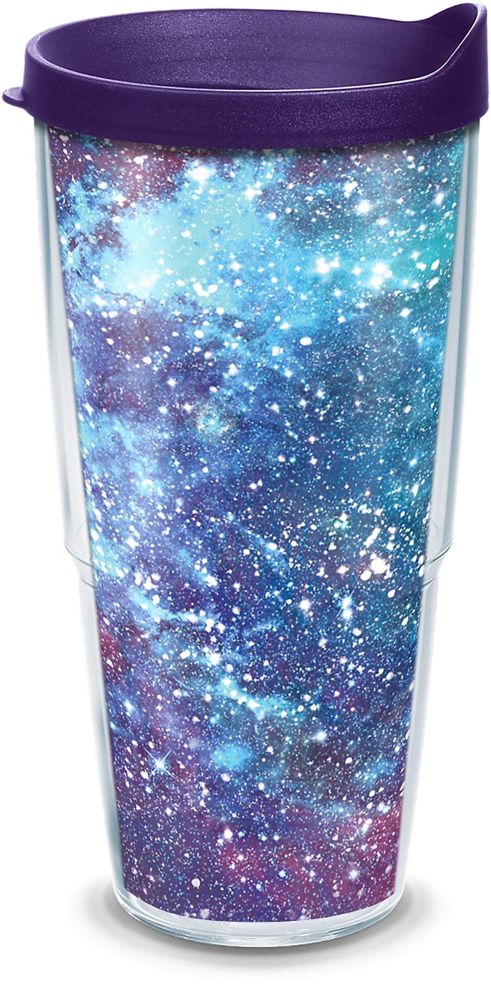 Tervis Galaxy Insulated Tumbler with Wrap and Royal Purple Lid, 24oz, Clear