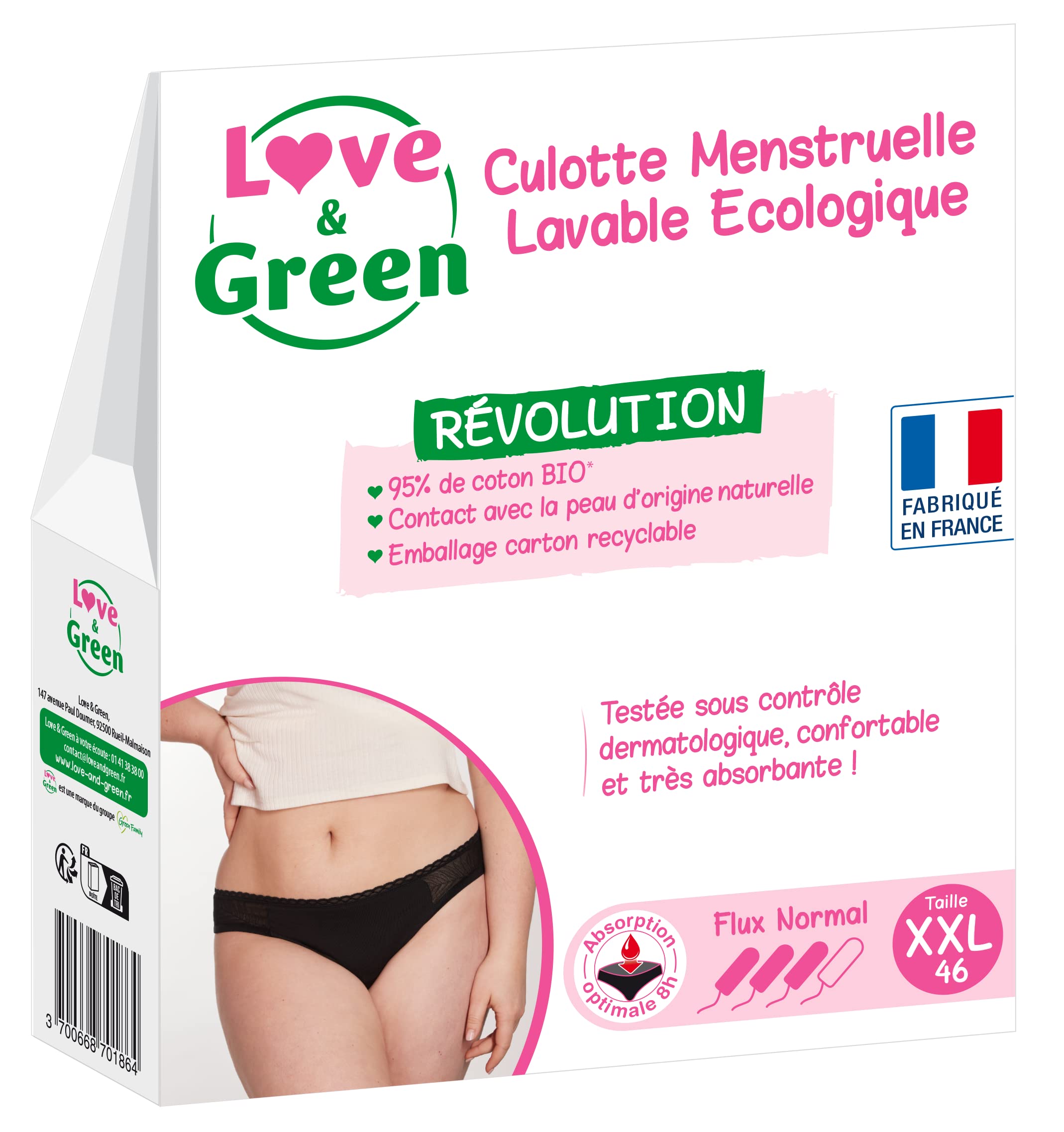 Love & Green LG Menstrual Panties Washable Ecological Size XXL Normal Flow Black