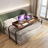 TigerDad Overbed Table with Wheels, Modern Style, Brown, 55.1-82.7x25.6x18.1 inches, 350lbs Weight Capacity