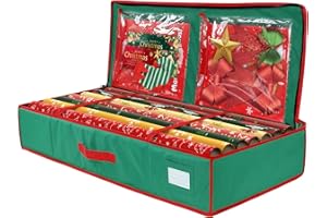 bruwaa Wrapping Paper Organizer Storage Bag Containers, Christmas Storage Bag with Interior Pockets Gift Wrapping Organizer Storage Fits Up to 20 Rolls of 33“ - Green