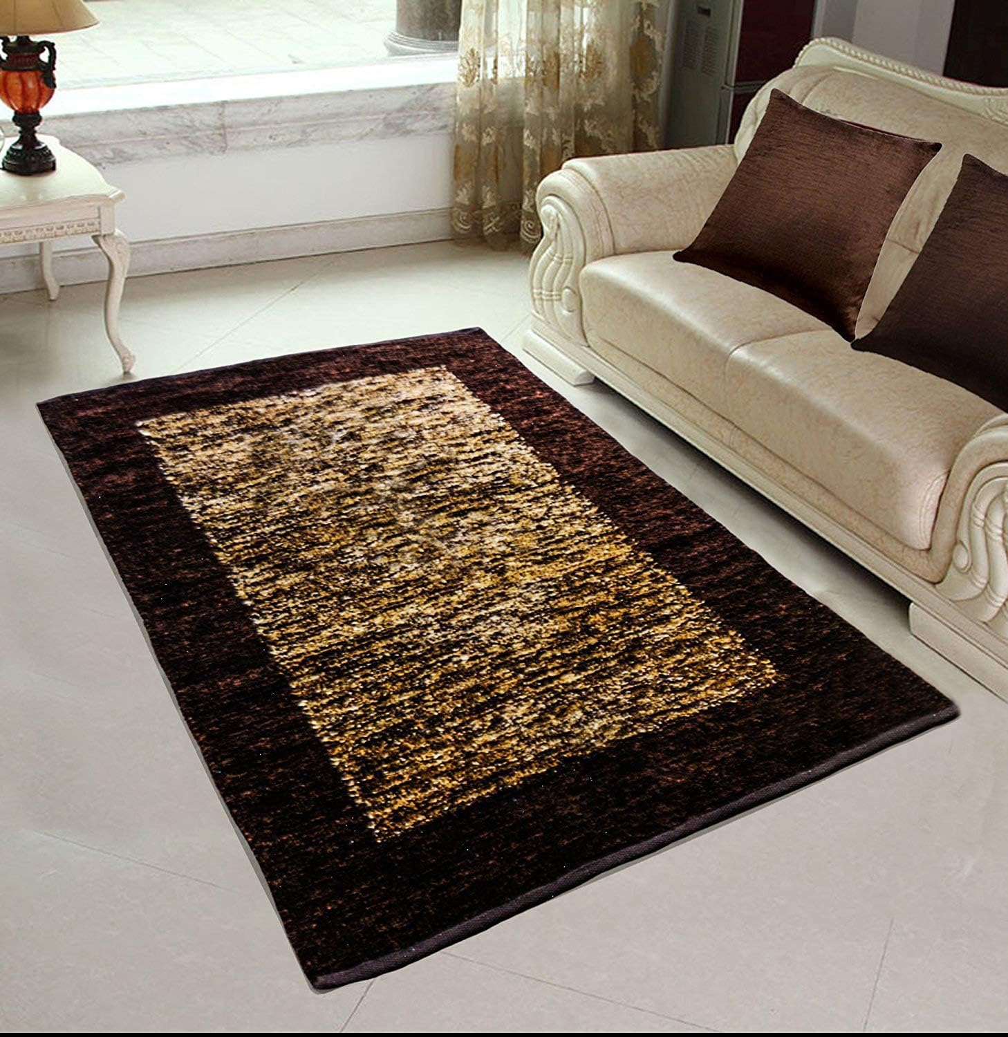 Urban Home Printed Transitional Reversible Carpet (Brown & Coffee, Chenille, 3 X 5 Ft)